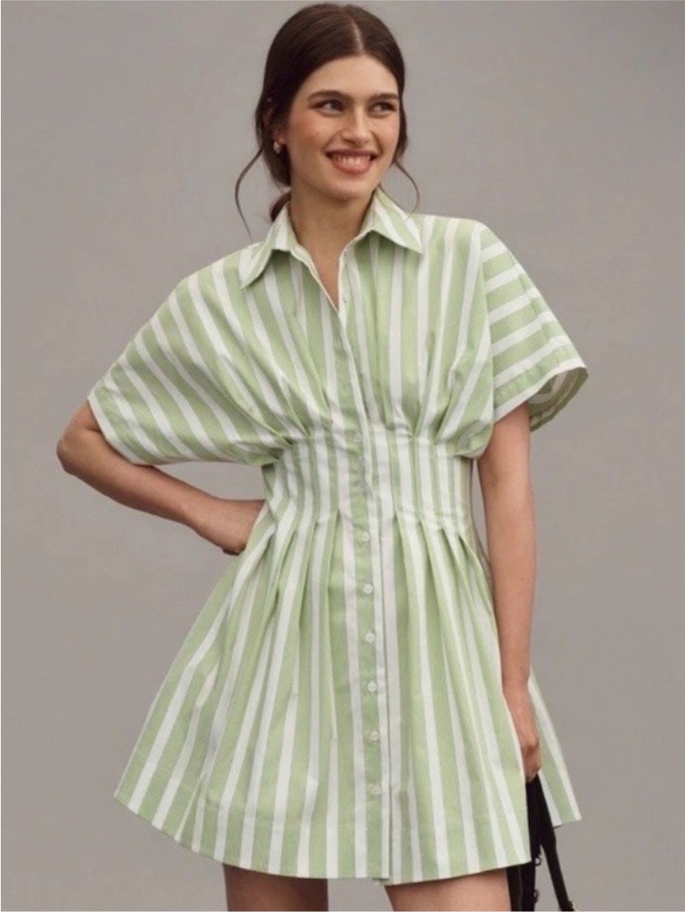 Anthropologie Tobie Mini Shirt Dress by Exquise - Green and White Stripe